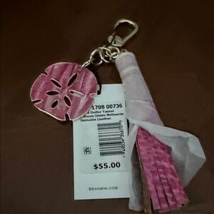 Brahmin Pink Leather Sand Dollar Tassel Keychain